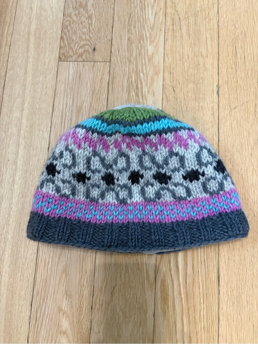 Erin Knitwear Ireland 100% Wool Fair Isle Beanie Fleece Lined Hat Colorful Cozy